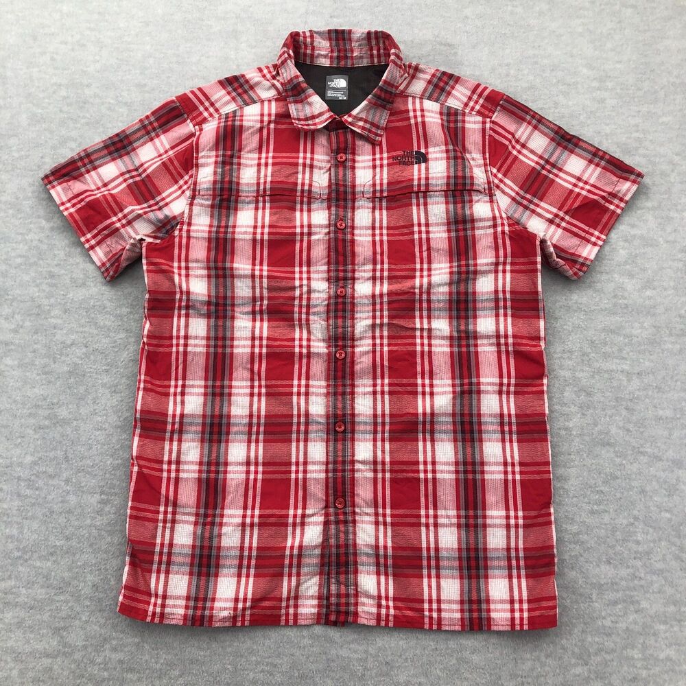 The Nort Face Button Shirt Mens Medium Vented Zip Pockets Plaid Nylon Polyester